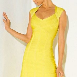 HERVE LEGER bandage cocktail dress in yellow